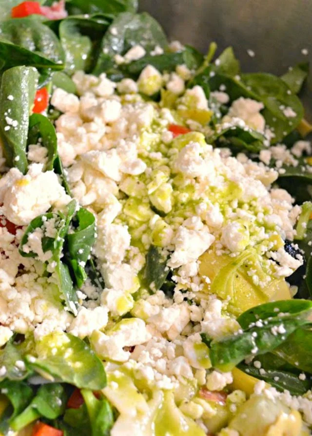 Italian Antipasto Pasta Salad With Basil Vinaigrette recipe add feta cheese from Serena Bakes Simply From Scratch.