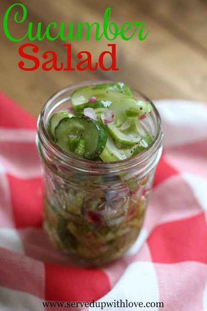 Cucumber Salad recipe from Served Up With Love is a favorite at all the cookouts. Garden fresh cucumbers never tasted so good. 