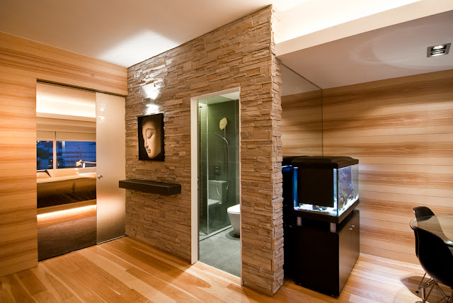 Picture of the entrance hallway with bathroom entrance as part of the Hong Kong apartment design
