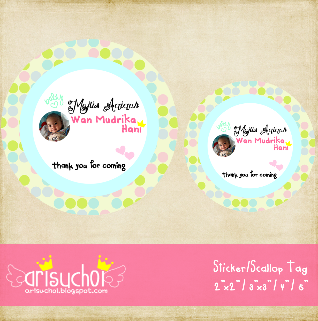 Arisu Choi Majlis Aqiqah sticker/scallop tag