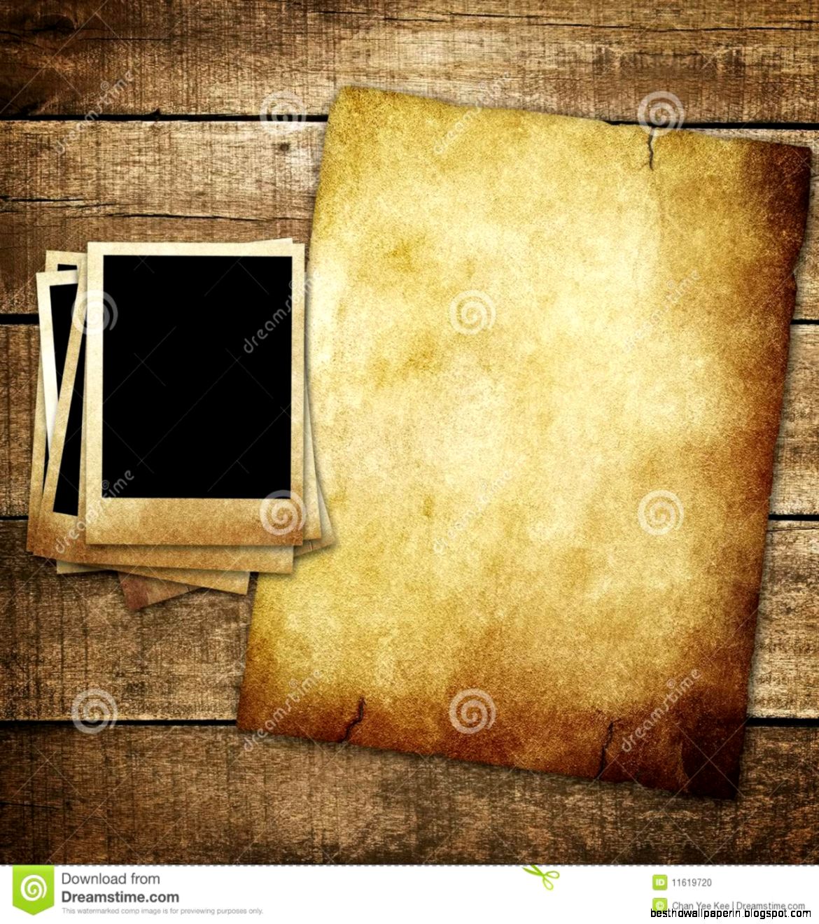 Vintage Paper And Photo On Wood Background Stock Photo   Image