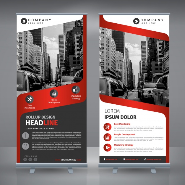 Roll up template design Free Vector