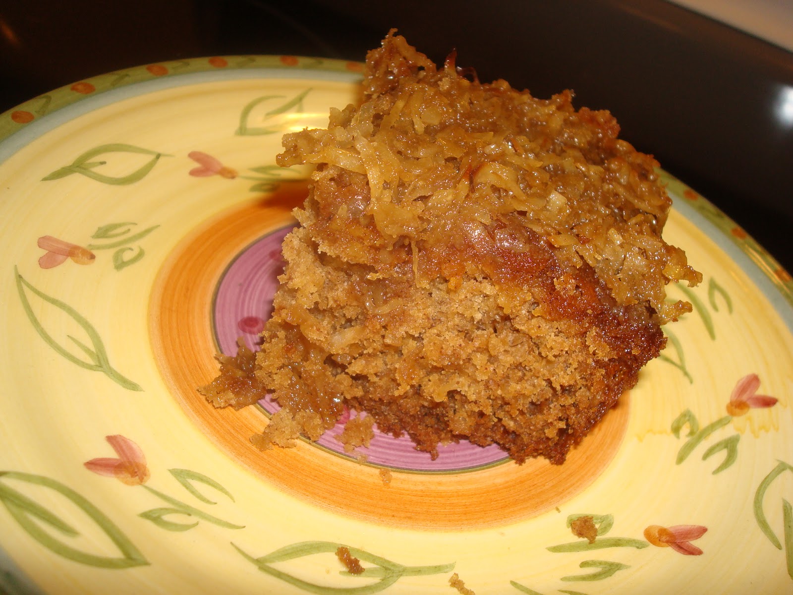mocha me Applesauce Oatmeal Cake with Broiled Coconut Topping