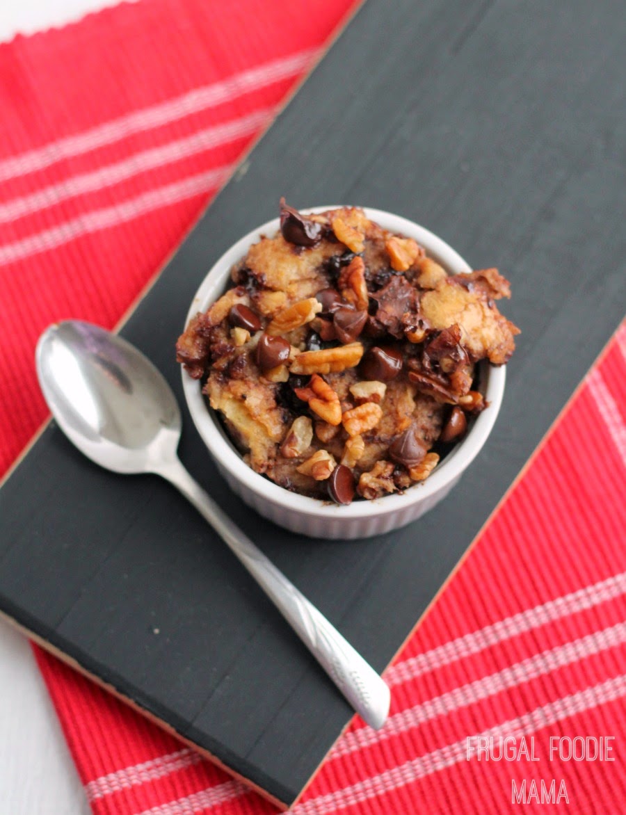 This velvety and creamy slow cooker-baked Chocolate Chip Bread Pudding is a lightened-up version of a traditionally decadent dessert
