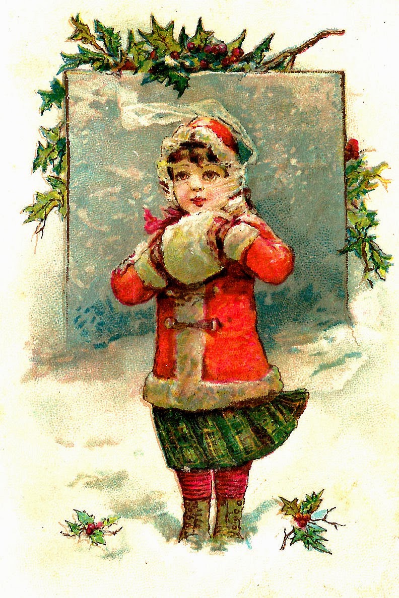 Antique Images: Free Christmas Clip Art: Girl with Muff in Snow with ...