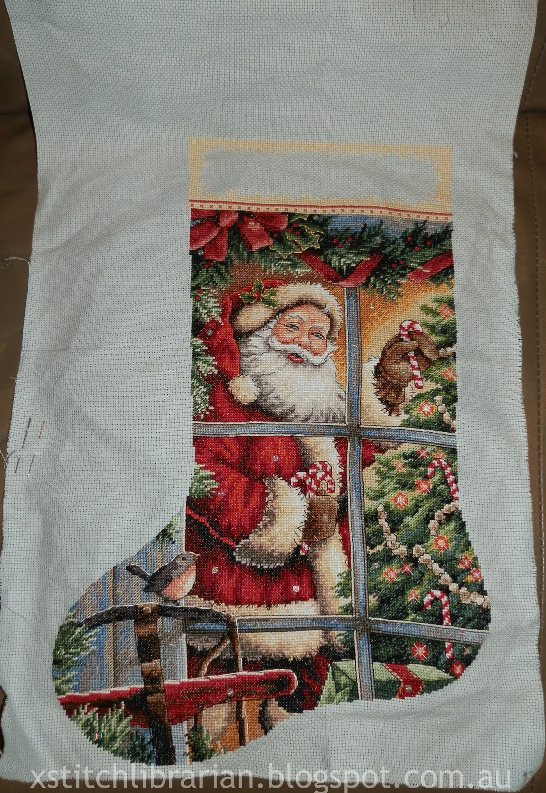 The Cross-Stitching & Patchworking Librarian: Candy Cane Santa Stocking ...