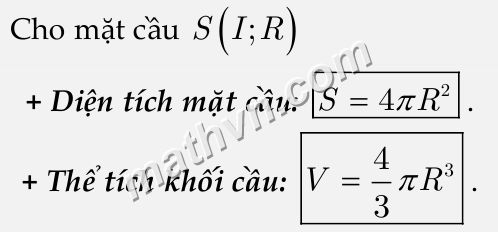 diện tích mặt mũi cầu, thể tích khối cầu