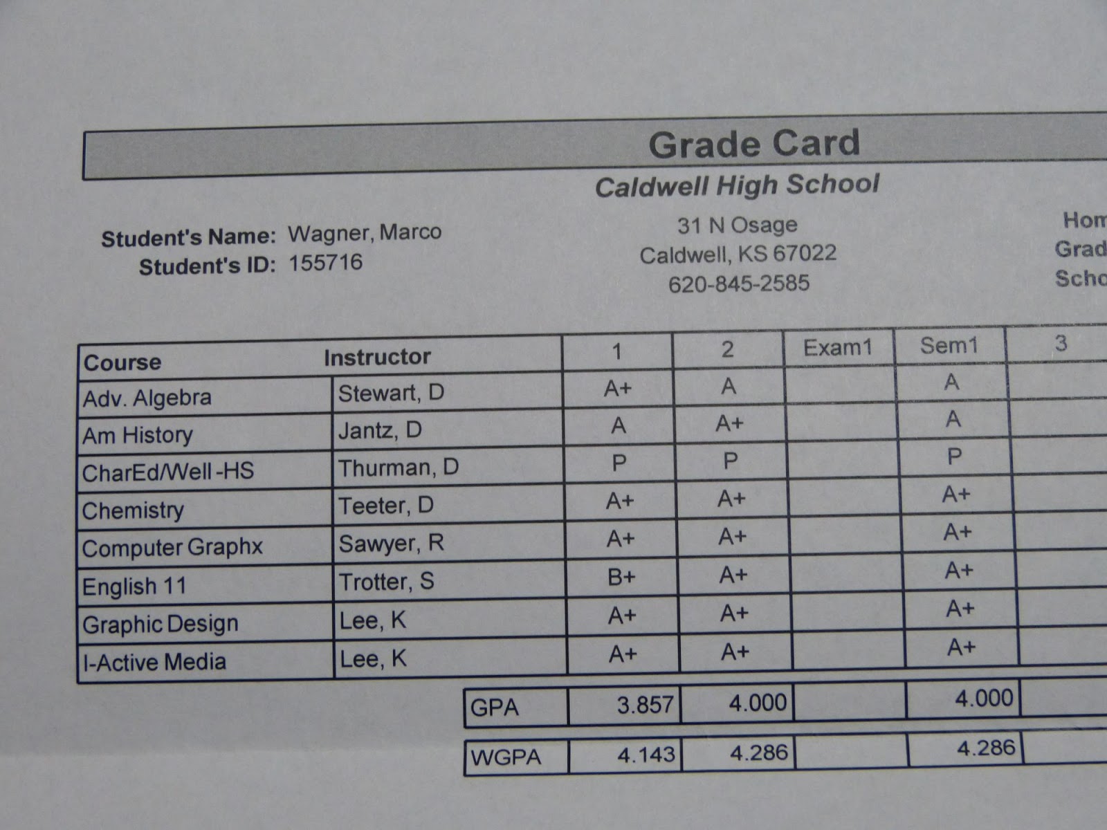 Marco Goes America Semester Grades