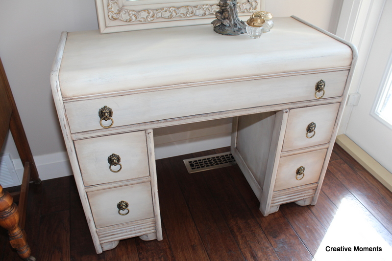 Old Fashioned milk paint vanity, mirror and stool