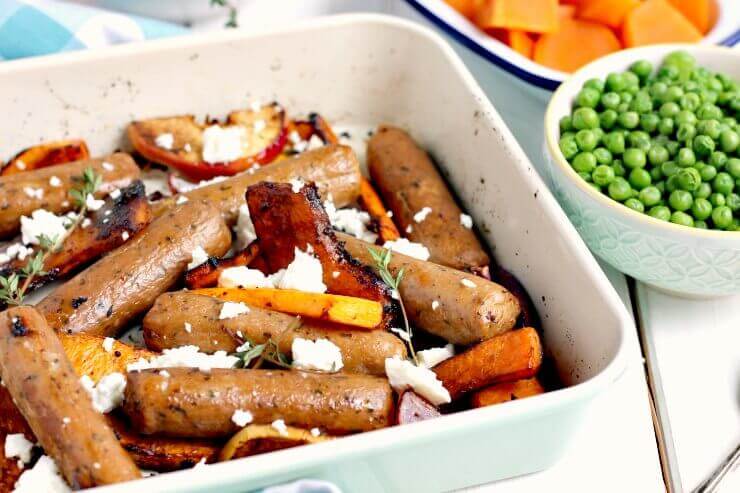 Sticky Quorn Sausage and Butternut Squash Tray Bake