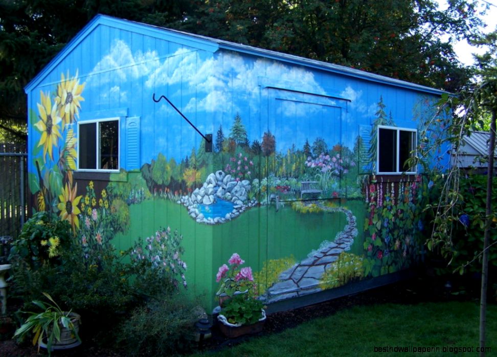 Outdoor murals dress up sheds garages and blank walls plus seven
