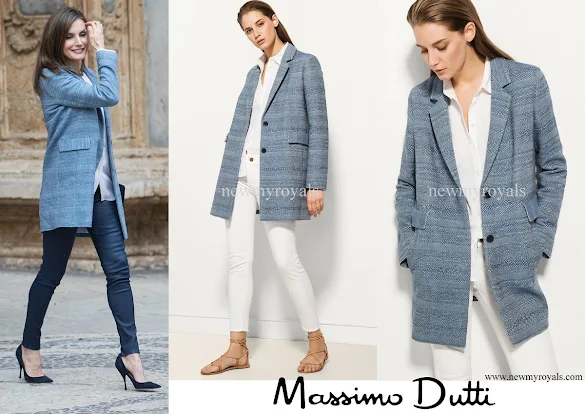 Queen Letizia wore Massimo Dutti Wool-Cashmere Printed Coat