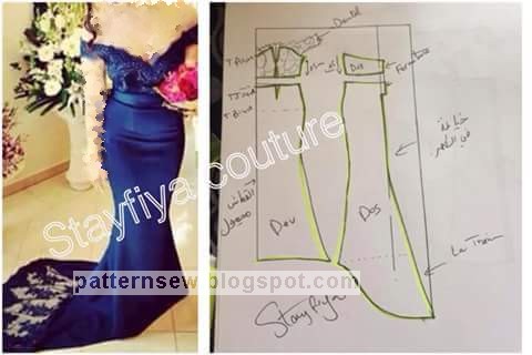 باترون مفصل لفستان سواريه ازرق Pattern Sewing