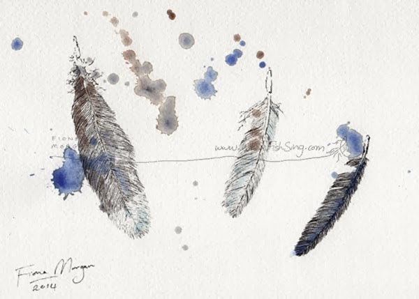 Feather painting by Australian artist Fiona Morgan of WhereFishSing.com