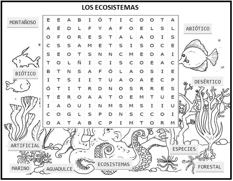 Fichas De Primaria Sopa De Letras De Los Ecosistemas