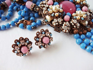 crystal jewelry, rhinestone jewelry, crystal necklace, crystal earrings, crystal jewelry set, blue, pink, pearl