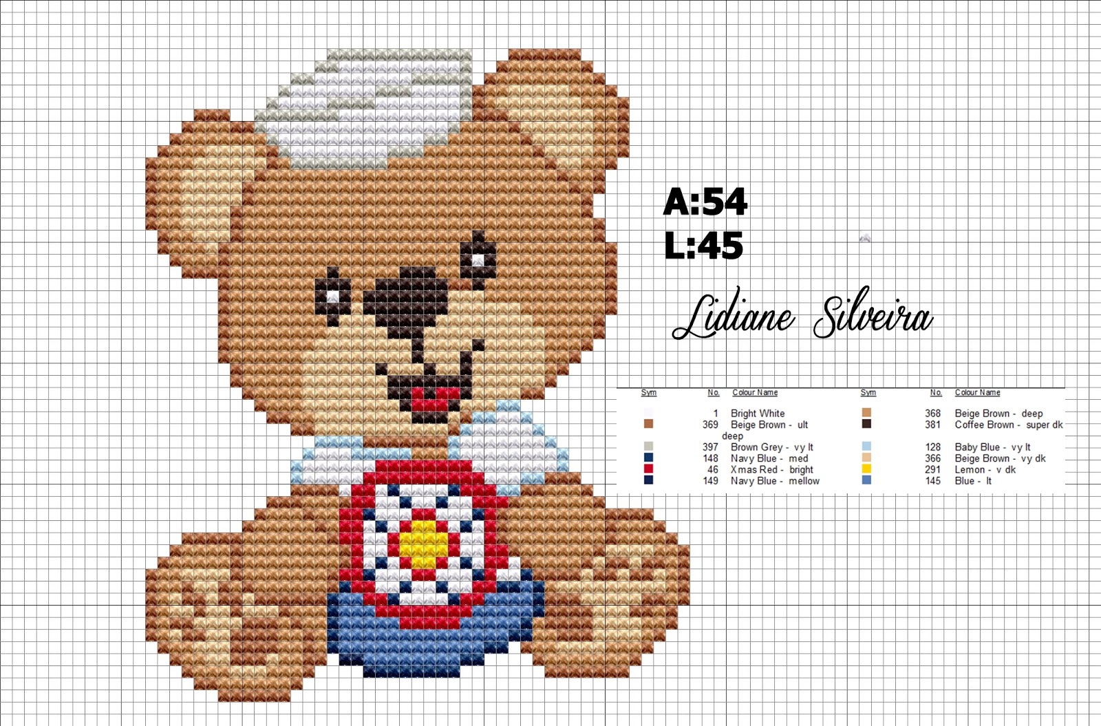 urso+marinheiro..jpg (1600×1055) | Urso ponto cruz, Ponto cruz bebe