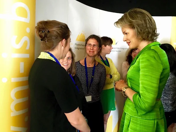 Queen Mathilde attends ceremony of Federal Poverty Reduction Prize at the Public Centre for Social Welfare in Brussels. Natan Dress