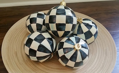 black and white check hand painted ornaments, bowl filler