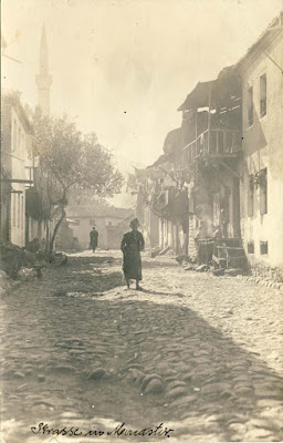 Street in the Jewish neighborhood in Bitola. On the left side Isak Mosque is seen. Today on this location is the Health Center.