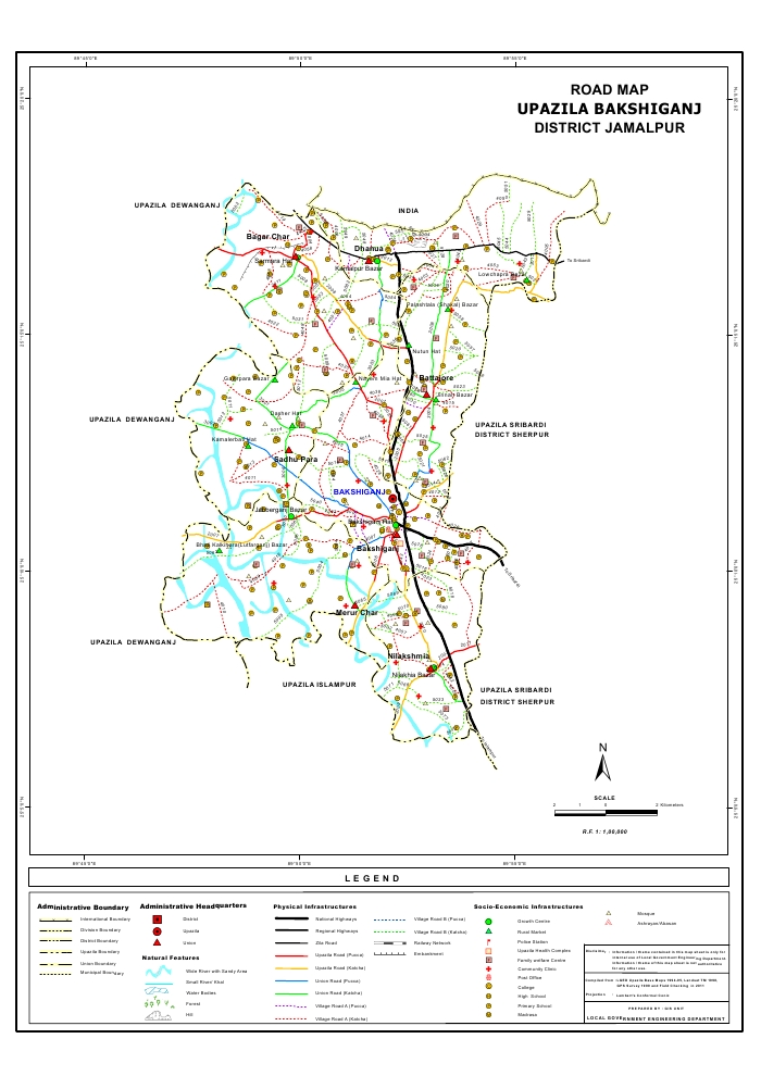 Bakshiganj Upazila Road Map Jamalpur District Bangladesh