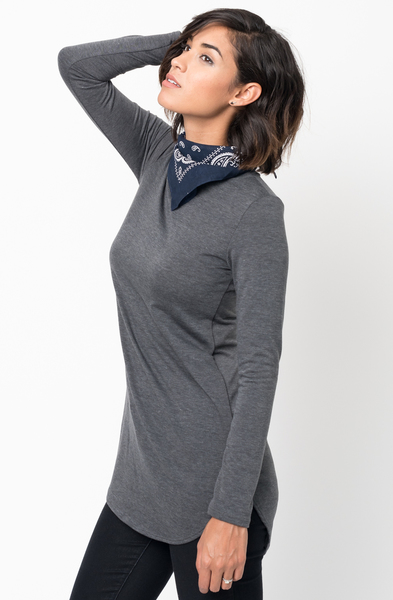 Shop for Charcoal Crew Neck Terry Long Sleeved Tunic New Colors $42 on caralase.com