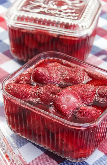 Slow Roasted Strawberries, fresh strawberries sprinkled lightly with sugar, baked slowly until the strawberries release their juices and slightly caramelize.  These strawberries go brilliantly in all kinds of desserts.