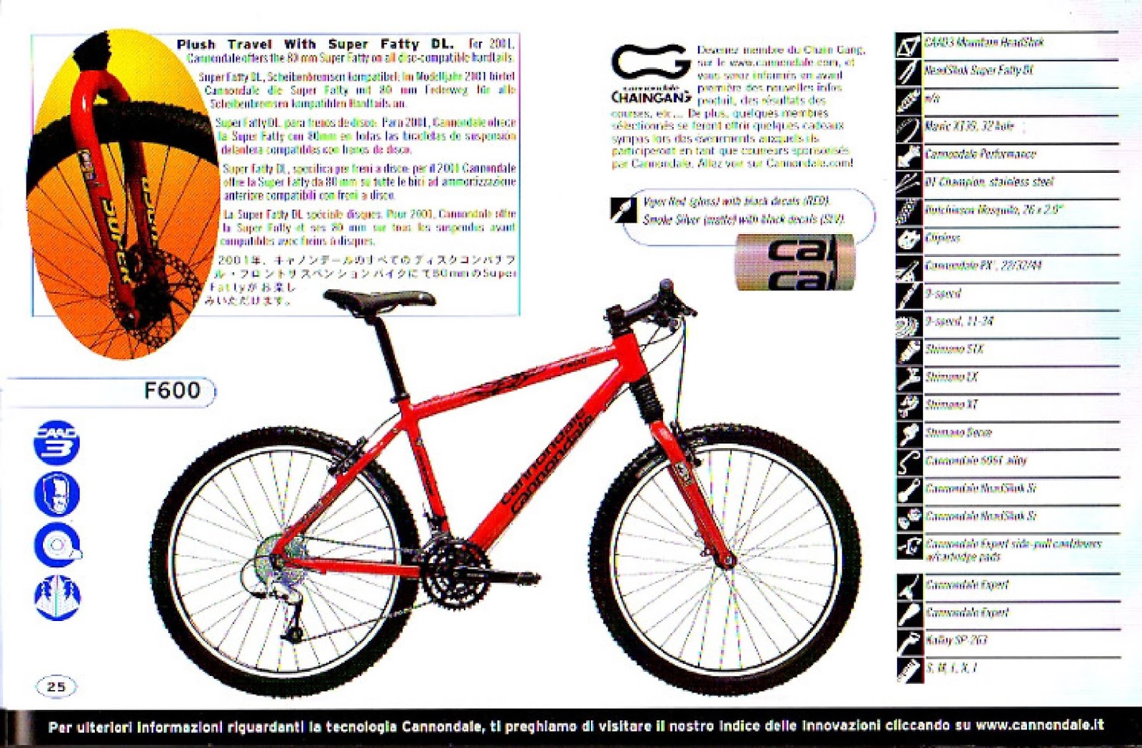 CATALOGUES CANNONDALE CANNONDALE 2001