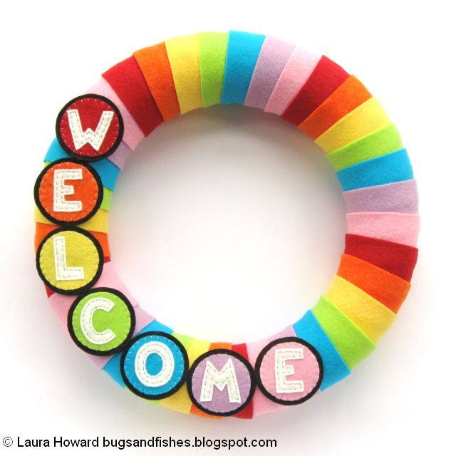 DIY January Rainbow Welcome Wreath Tutorial felt rainbow wreath
