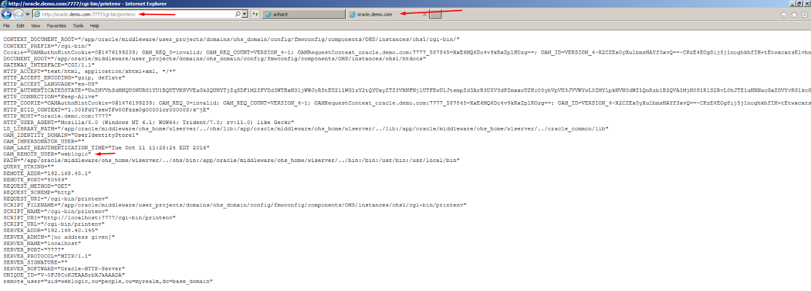 Cloud and Mobile Security How to enable the /cgibin/printenv in OAM?