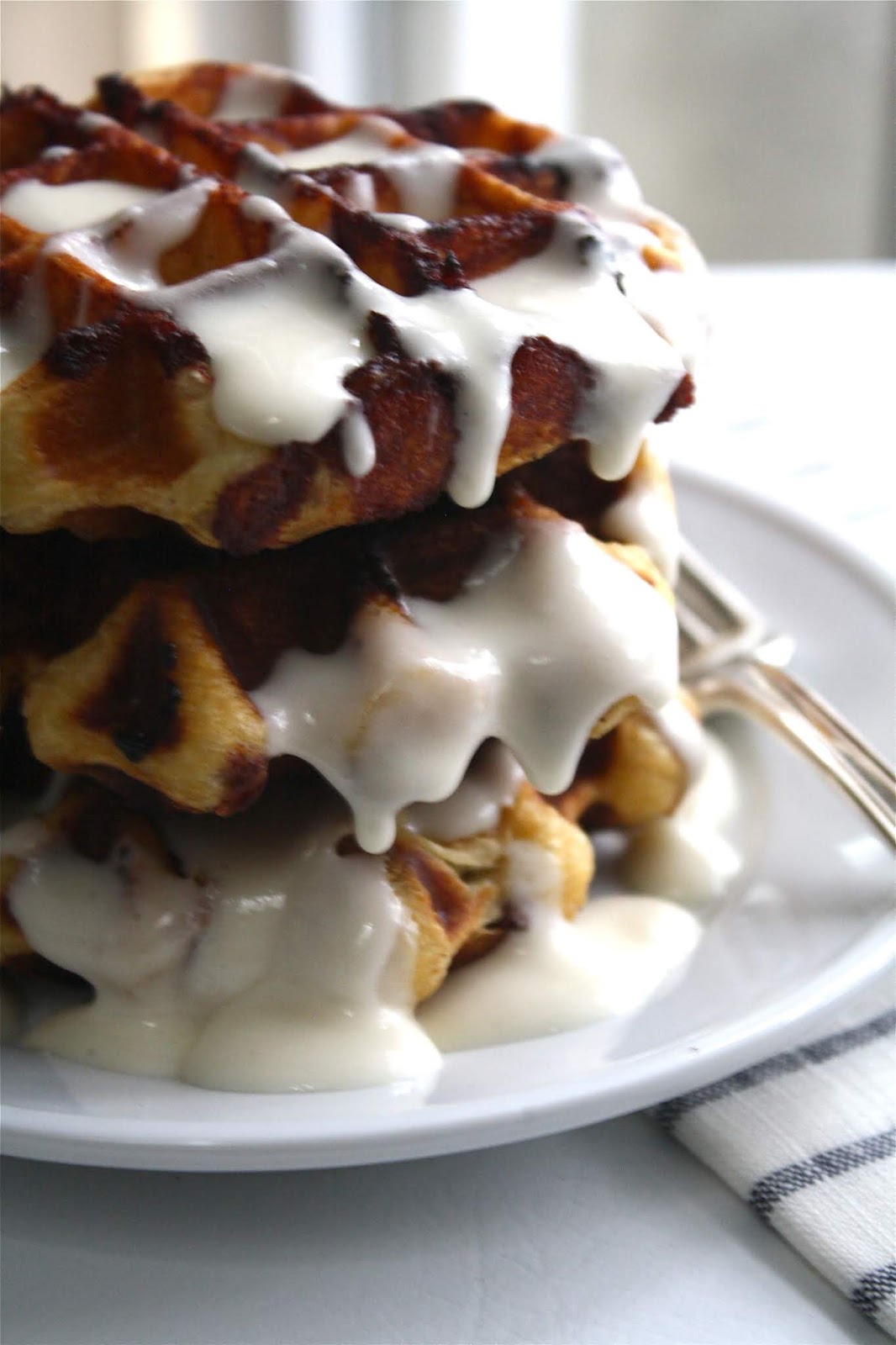 salted sugared spiced™ Cinnamon Roll Waffles with Maple Cream Cheese