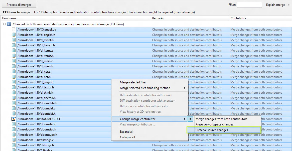 Plastic SCM blog Change merge preferences when a merge is in progress