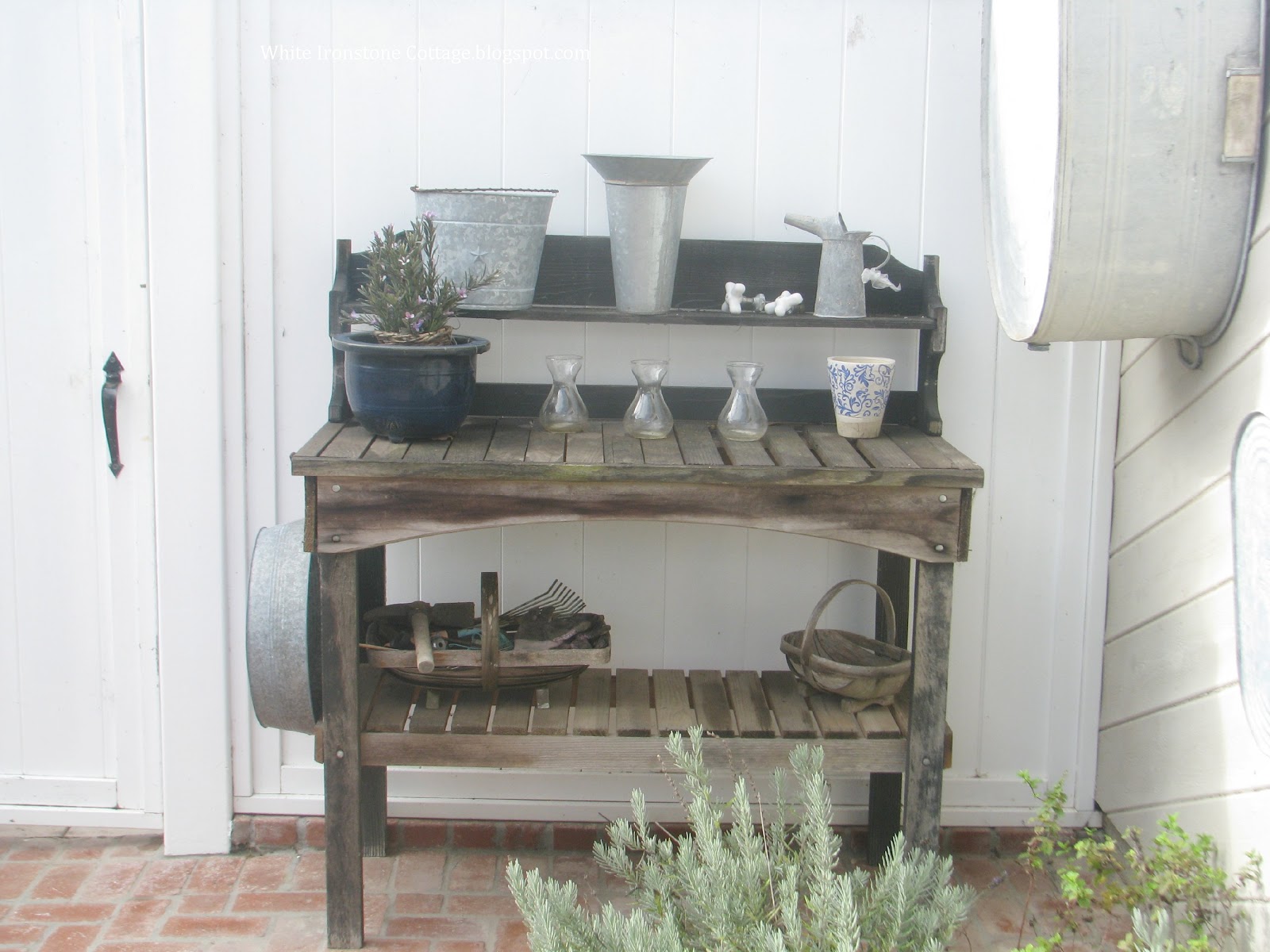 Potting Bench White Ironstone Cottage