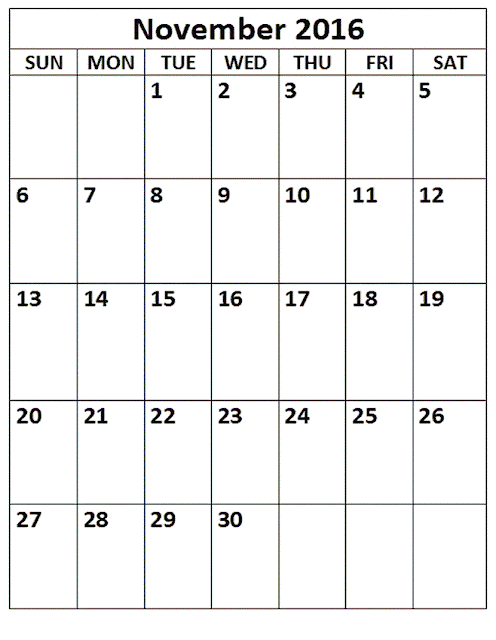 November 2016 Printable Calendar A4, November 2016 Blank Calendar, November 2016 Planner Cute, November 2016 Calendar Download Free
