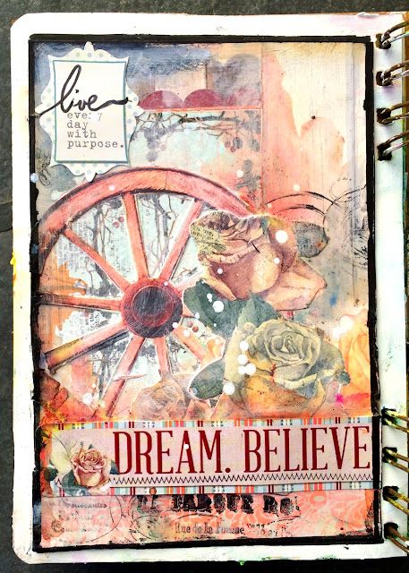 Art Journal Pages by Solange Marques featuring BoBunny Bella Rosa collection and Gesso white
