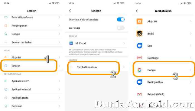 menu input google akun di Xiaomi