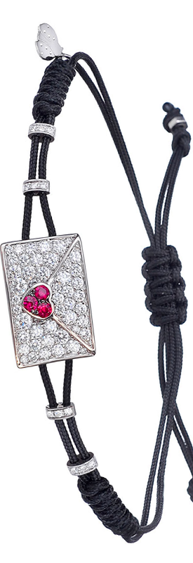 Pippo Perez 18k White Gold, Diamond & Ruby Envelope Pull-Cord Bracelet