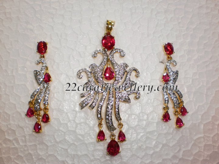 Light Weight Cz Pendants with Earrings Jewellery Designs