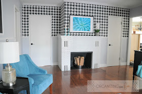 Beautiful gray walls with houndstooth wallpaper accent :: OrganizingMadeFun.com