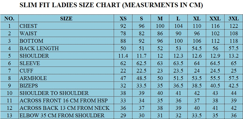MF LEATHER WEAR: Leather Jacket Size Charts Slim fit & Regular Fit