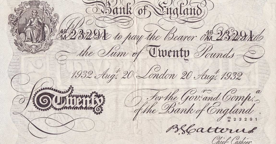 Great Britain 20 Pound Sterling White Note 1932 Bank of EnglandWorld