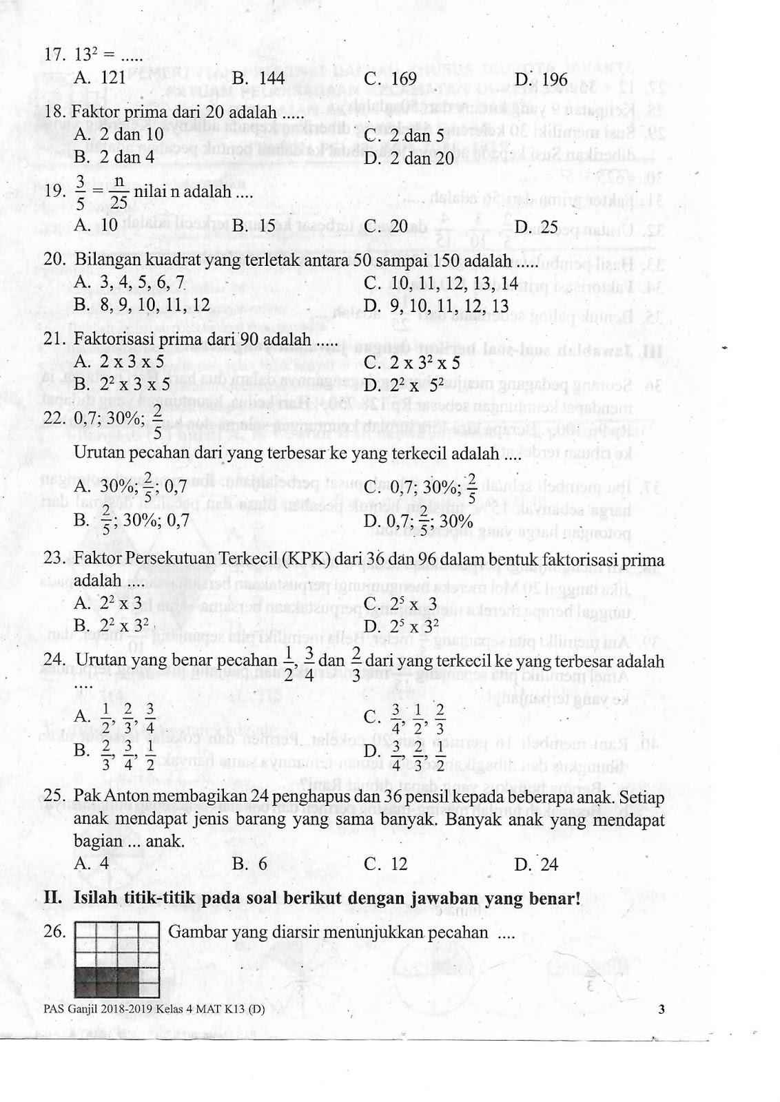 SOAL PENILAIAN AKHIR SEMESTER KELAS 4 MATEMATIKA K13 TAHUN 2018