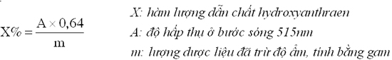 Hàm lượng phần trăm dẫn chất hydroxyanthracen tính theo rhein