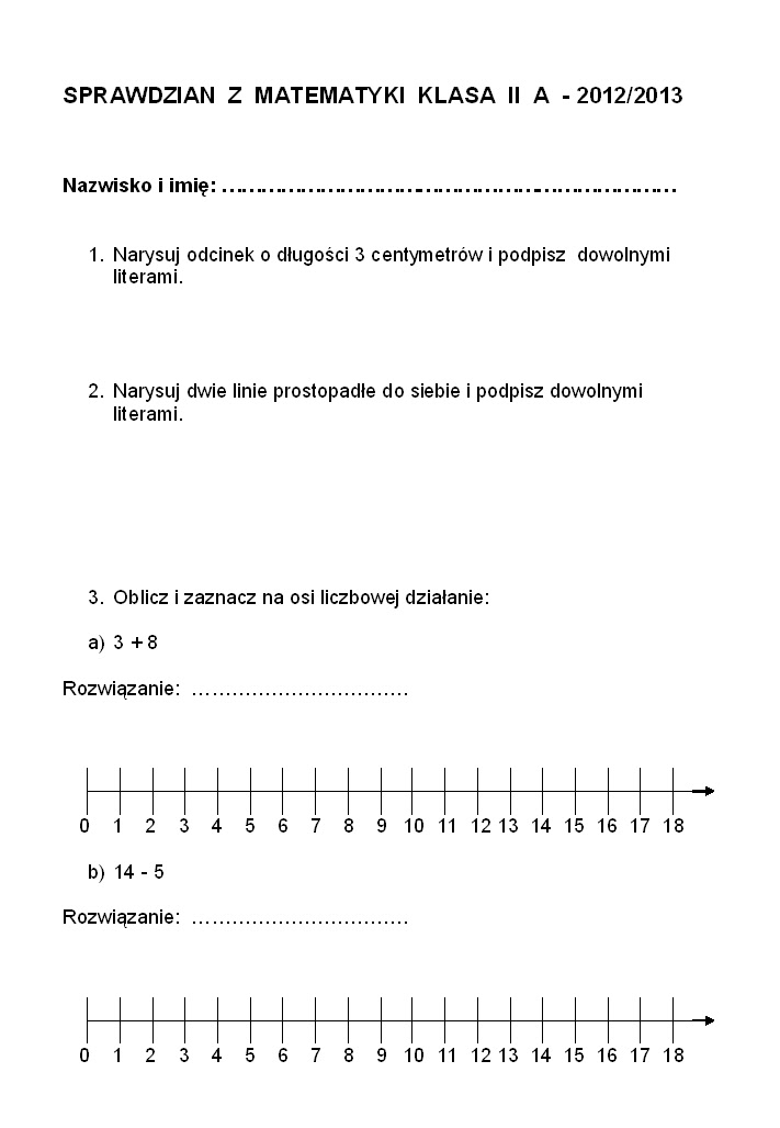 Sprawdzian Z Matematyki Klasa 5 Dział 1 ewapalka: Sprawdzian z matematyki kl II szk. podst.