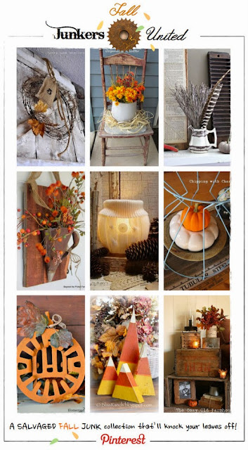 Junkers United Fall Pin Board via Chipping with Charm: Junky Outdoor Vignette http://chippingwithcharm.blogspot.com/
