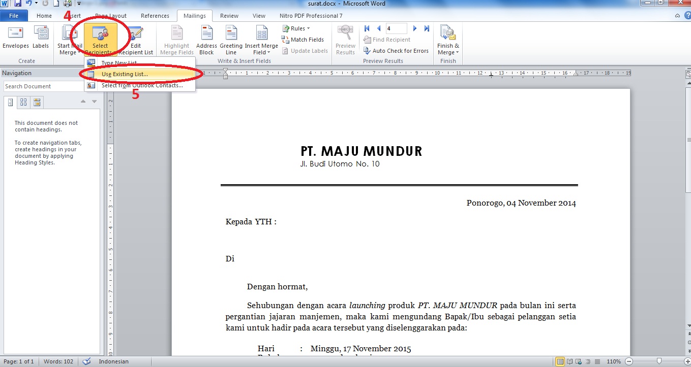 Contoh Mail Merge Surat Download