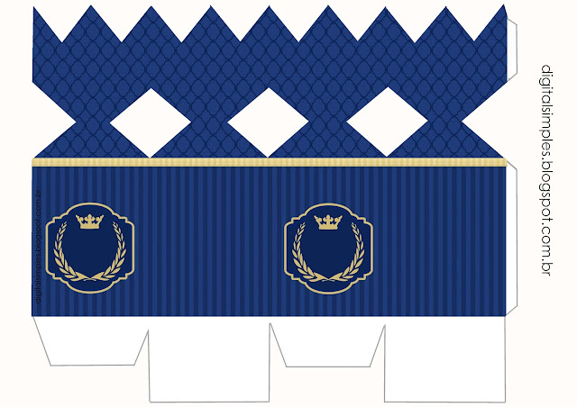 Corona de Realeza en Azul Marino: Cajas e Invitación para Imprimir Gratis.