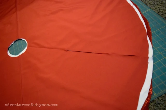 cutting out christmas tree skirt