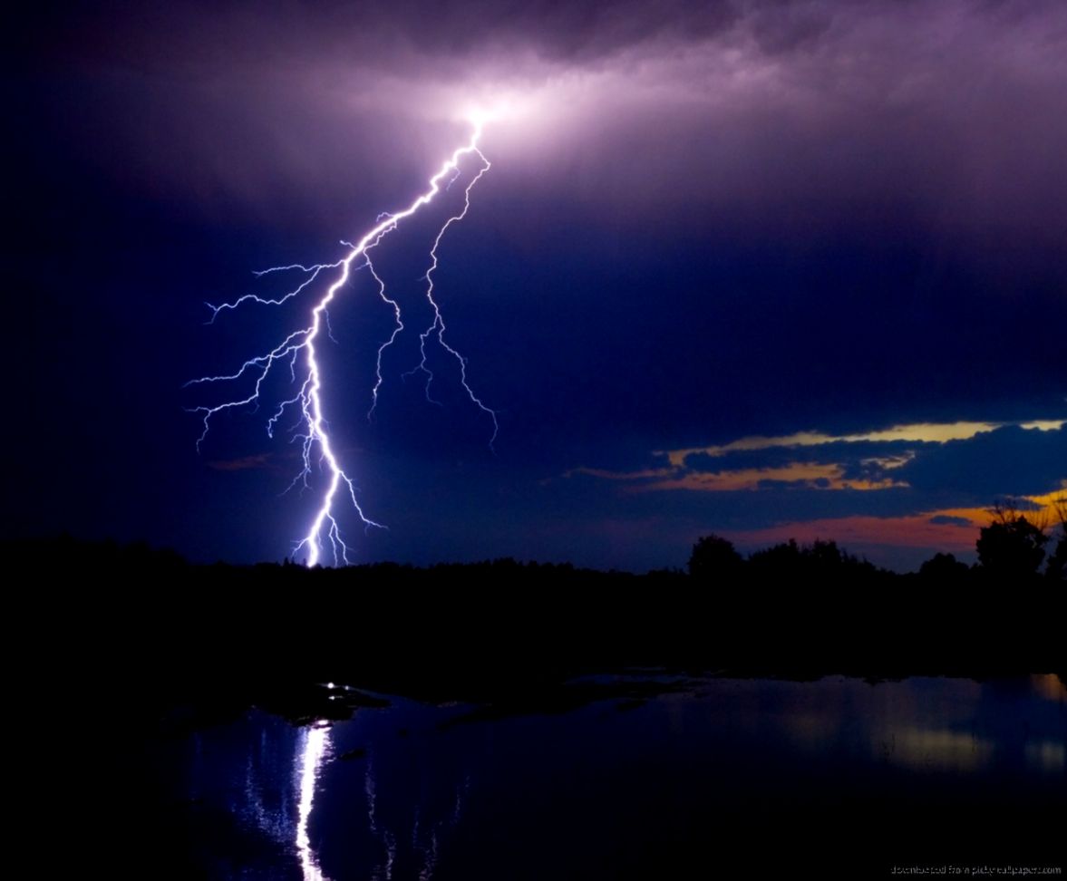 Download 1280x1024 Night River Lightning Wallpaper