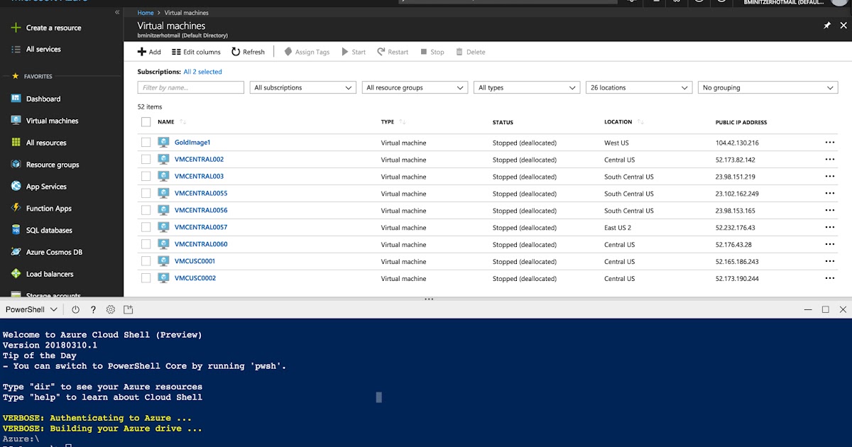 The Root UID Azure bits and pieces CSV Dump of VMs and Private